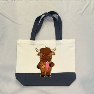 Canvas highland cow tote bag